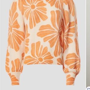 Marine Layer Floral Sweater - Orange and Cream